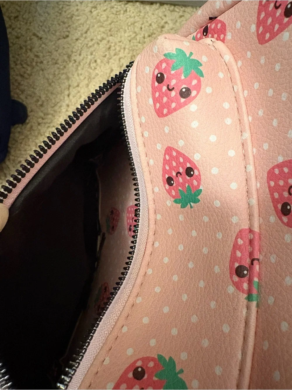 Strawberry Print Pink Mini Backpack